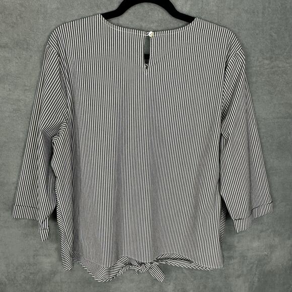 J Jill Top Womens Extra Large Gray White Striped Tie Front Preppy Lagenlook Boho - Picture 5 of 12